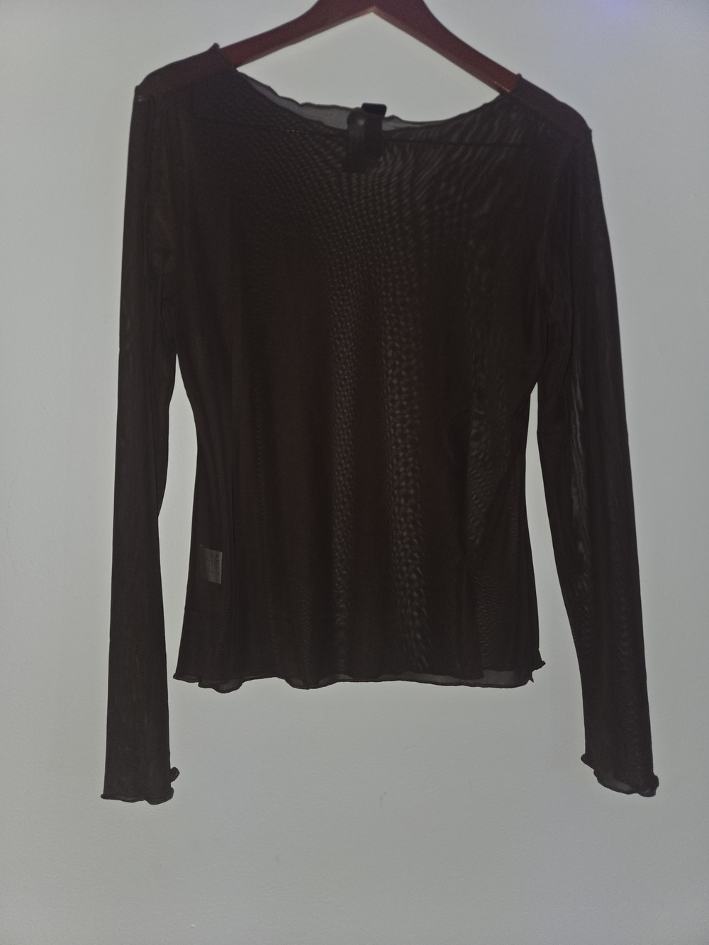 Brown Sheer Long-Sleeve Women's Top